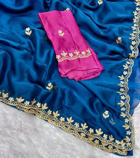 New Arrivals BestBeautiful Zari Embroidery Work With All Over Handwork With Cut Work Border Saree