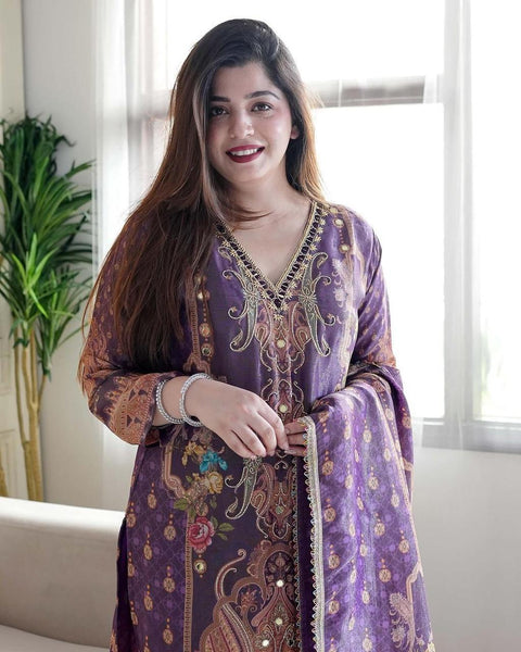 New launching Multicoloured  print with  work and Dupatta