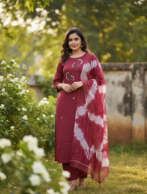 NEW ARRIVAL CHANDERI SILK KURTI WITH PANT WITH DUPPATA