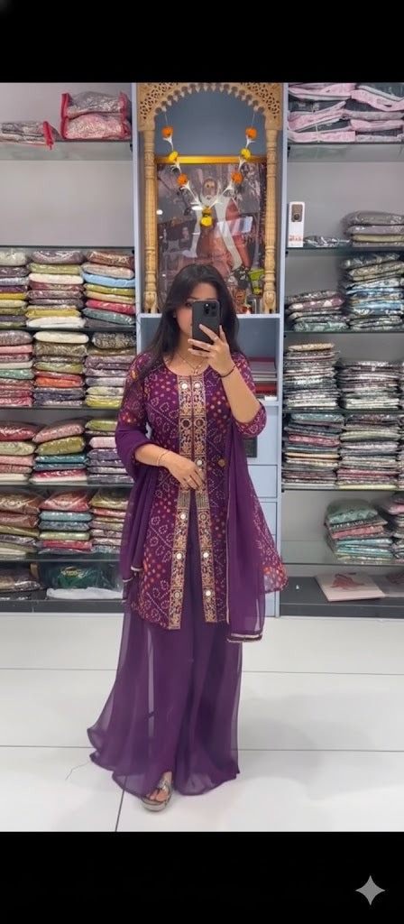 New Beautiful Purple And Pink Bandhani Printed Plazo set