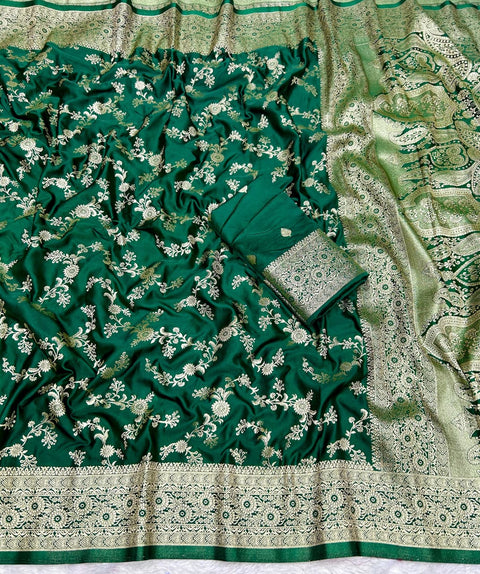 NEW ARRIVALS Pure Soft Banarasi Sartin Silk Saree With Rich Zari Wooven Pallu Pairs With Heavy Wooven Border