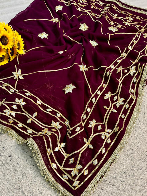 New pure chiffonJaipur Hand Dye Beautiful Gota Patti Work saree