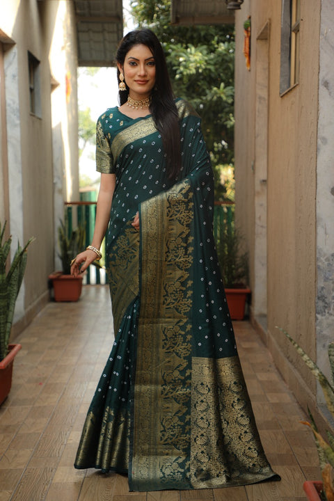 New premium and high quality , comfortable Bandhej Kanjivaram silk saree