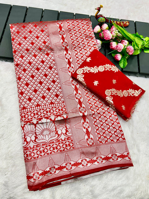 New Pure Litchi Silk Saree With Running Contrast Blouse With extra Matching Blouse
