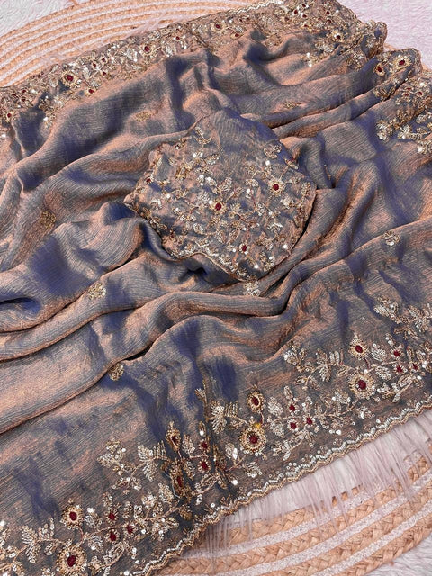 New sequence  coding embroidery work with  Sequence Butti in  Body Parts saree