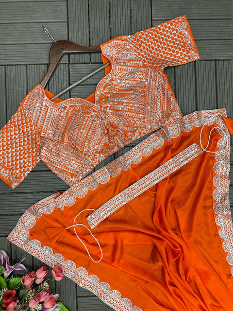 New Super Trending Embroidery cording work ready to wear saree with Embroidery Blouse