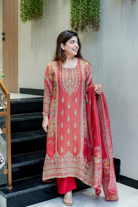 New Premium Chinon  3-piece ready-made kurti set