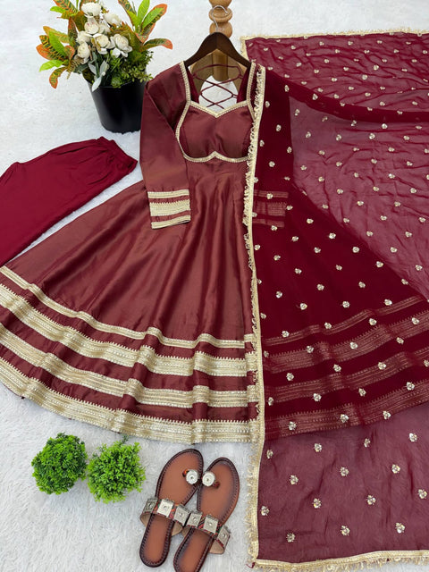 New Premium Heavy Lace Work Designer Anarkali Three Piece Set