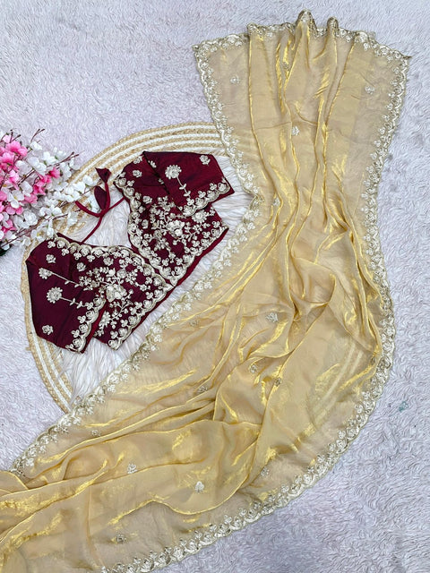 New Coding Embroidery work with Cutwork BorderFendy Satin Silk saree