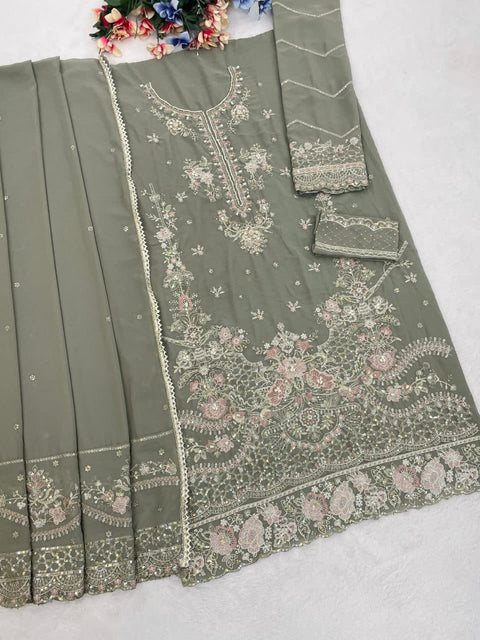 New beautiful Multi Thread & Jari WithSequence Embroidery Stich Khatli Work dress