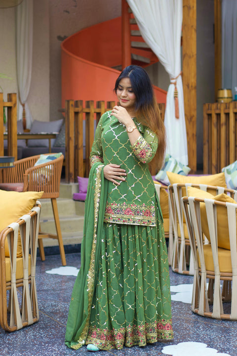 New Designer Party Wear Look Top , Sharara Plazzo  and Dupatta