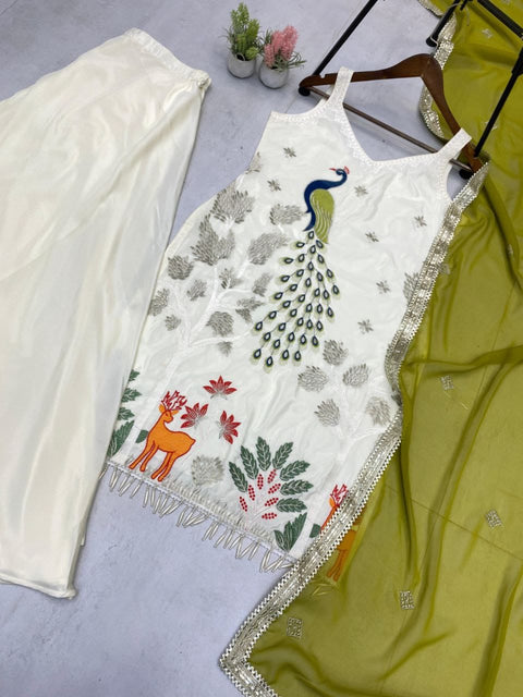 New Premium Heavy Embroidered  Work Nesral france crap SilkCotton Inner Kurti