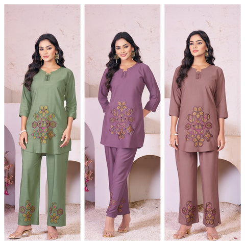 New collections Heavy RayonMulti Embroidery Thread Work Co-Ords Set