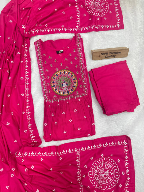 New Pure Printed Rayon cotton with Embroidery work in neck and Sleeves and beautiful Nayraa cut