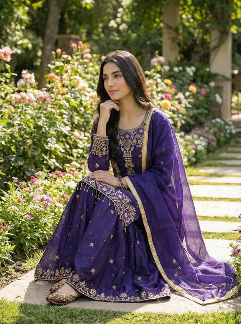 New Designer Collection In GMY SILK With Heavy Embroidery Sequence Work Top-Bottom And Dupatta Set