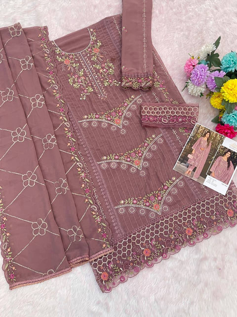 New Heavy Fox Georgette Multi Thread & Jari  With
Sequence Embroidery Stitch  Khatli Work Dress