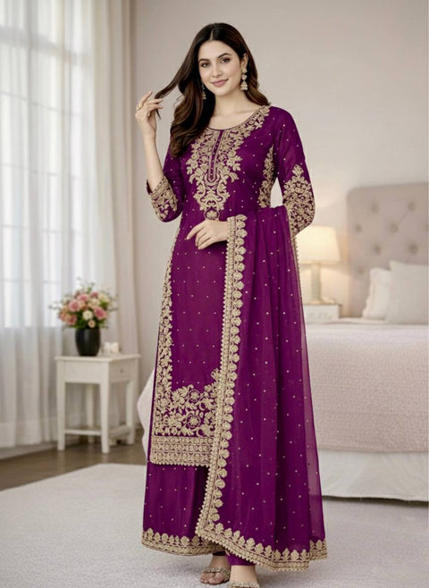 New Designer Collection In GMY SILK With Heavy Embroidery Coding Sequence Work Top-Bottom And Dupatta Set
