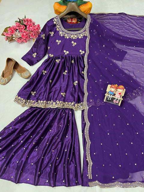 New Presents Royal Purple colorelegance with Kediya style Chinon Silk Sharara set