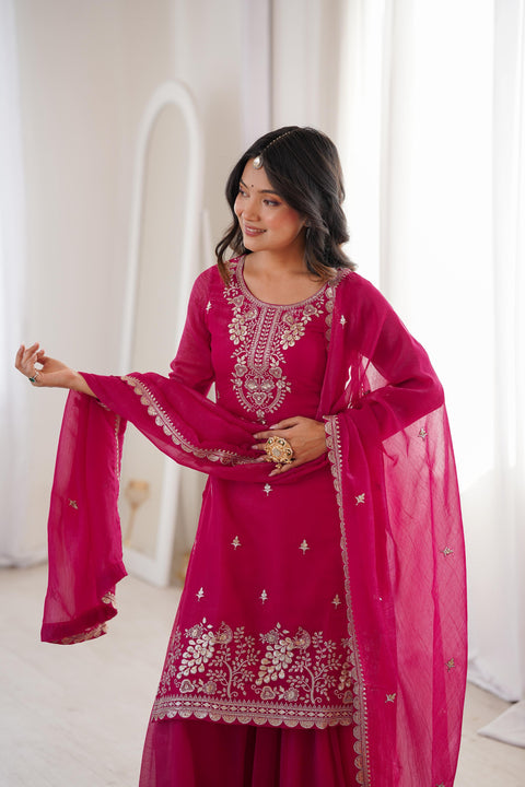 New Premium PURE SOFT CRUNCHY SILK FABRIC TOP,SHARARA WITH DUPATTA SET