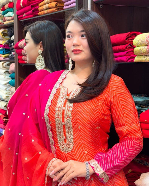 New Luxurious Feel Exclusive Chinon fabric kurta and dupatta