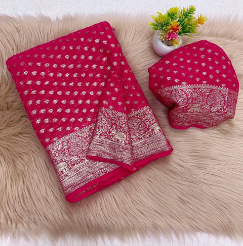 New Arrival Pure Viscose Georgette Saree With Fancy Zari & Fancy Jecquard Border & Fancy Viscose Jecquard  Blouse saree