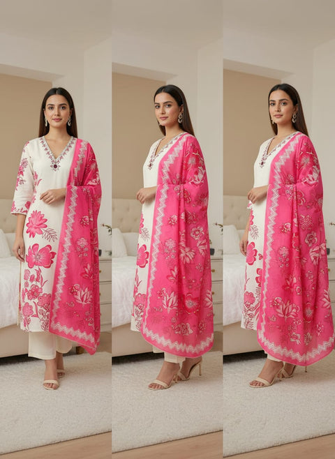 New PREMIUM QUALITY Muslin Silk Kurti With Pant With Dupatta