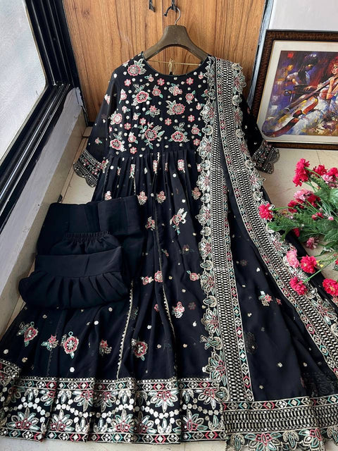 NEW SPECIAL DESIGNER SEQUINS & ZARI EMBROIDERED ANARKALI GOWN WITH SHARARA