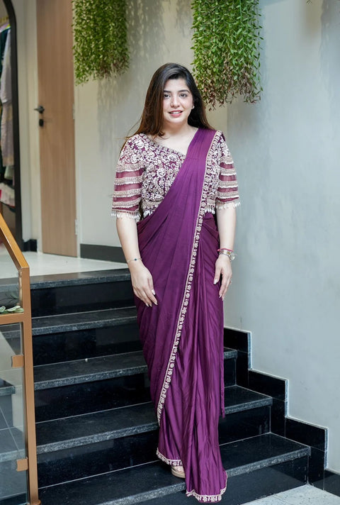 New Super Trending Embroidery Sequence work ready to wear saree with Embroidery Blouse