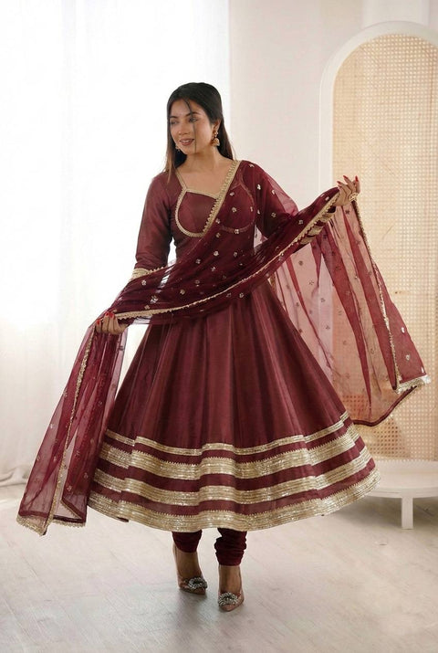 New Premium Heavy Lace Work Designer Anarkali Three Piece Set