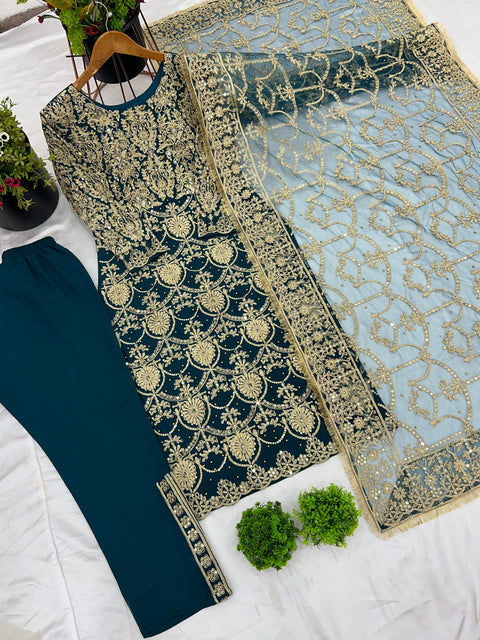 New Designer Party Wear Look Top-Plazzo and Dupatta
