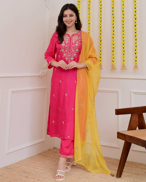 New Rich Multi-Sequence with Fine Coding Work 3-Piece Kurti Set