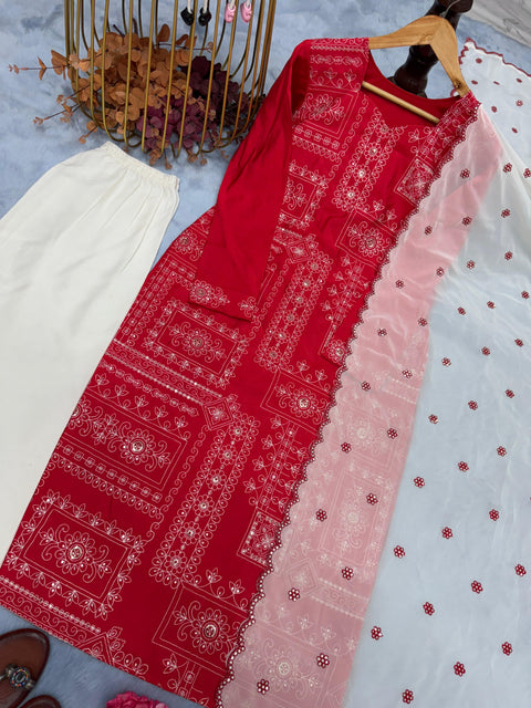 New Designer Party Wear & Festivitie Look Pur Roman Silk Top Bottom & Dupatta Set