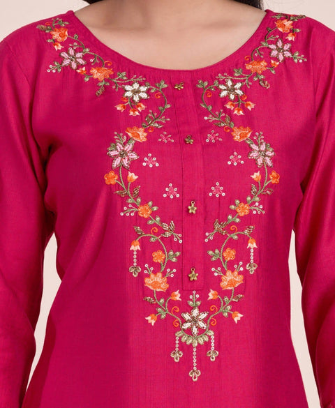 New Pink Viscose Silk Floral Embroidered Kurta Set