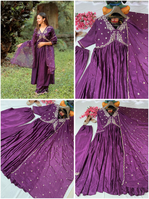 NEWLY  LAUNCHED CHINON SILK FLAIRED KURTI & PLAZZO SET
