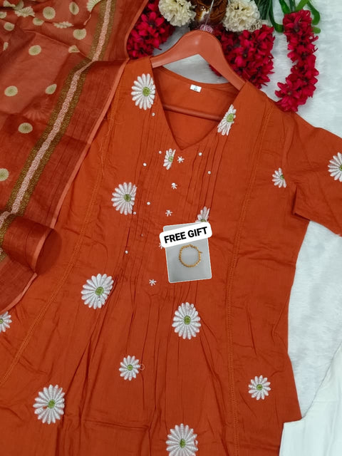 New kurta set with Cotton Pant & Malmal Dupatta with tier pattern