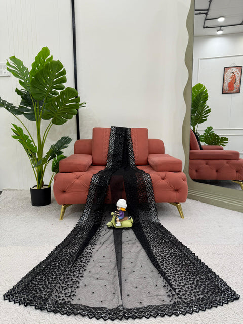 New beautiful DesignerSoft Net Febric with Sequnce work and blouse with saree