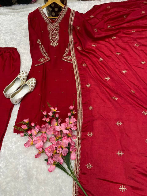 New Havy pure chinon With  embroidery coding dori work pair Suit Set