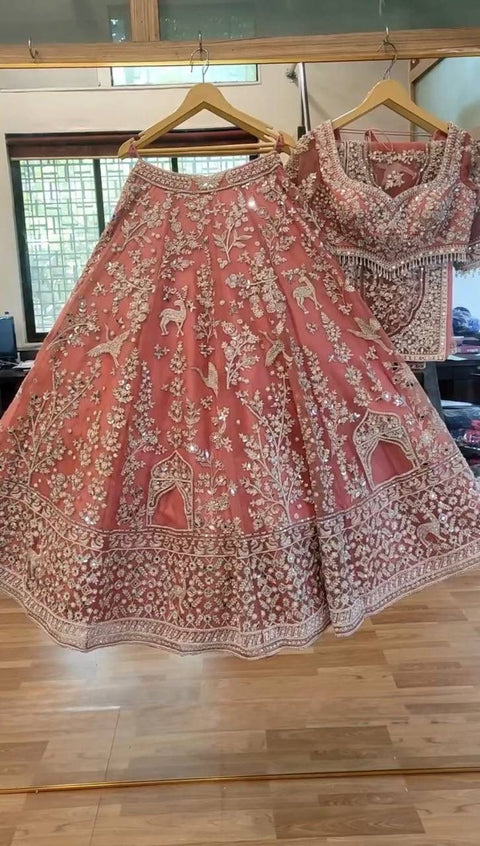 New  BRIDAL WEAR HEAVY EMBROIDERY CHINE STITCHED WITH REAL MIRROR HAND WORK LEHENGAS CHOLI
