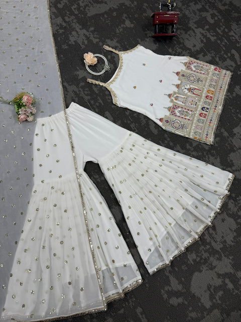 New beautiful Designer Suit on Foux Gorgette fabric With Inner and Thred & Sequnce work shara