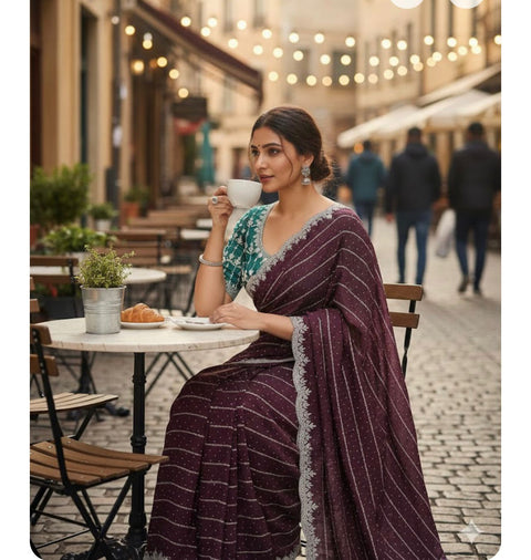 New arrivals crunchy crush saree with embroidery all over  siroshki & DESGINER embroidered border work