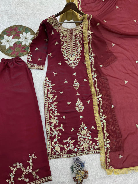 New BEAUTIFUL EMBROIDERY SEQUENCE WORKPRESENTING 3 PIECE STYLISH KURTI, PLAZOO AND DUPATTA