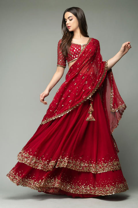 New Premium Premium  Georgette Embellished With Beautiful Embroidery lehenga