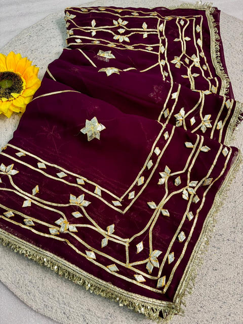 New pure chiffonJaipur Hand Dye Beautiful Gota Patti Work saree