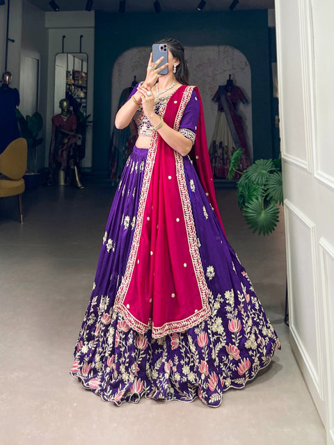 New Beautiful Sequins and Thread Vichitra Silk Lehenga Choli