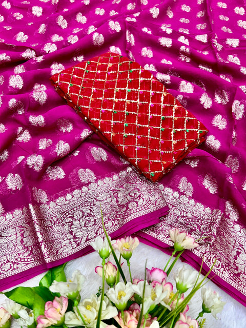 New Viscose Georgette Saree With Georgette Viscose Contrast Blouse
