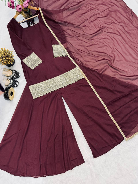 New Heavy Star Georgette With  Sequence and Coding*  Work With Full Sleeve With Latkan Dori Sarara Plazo