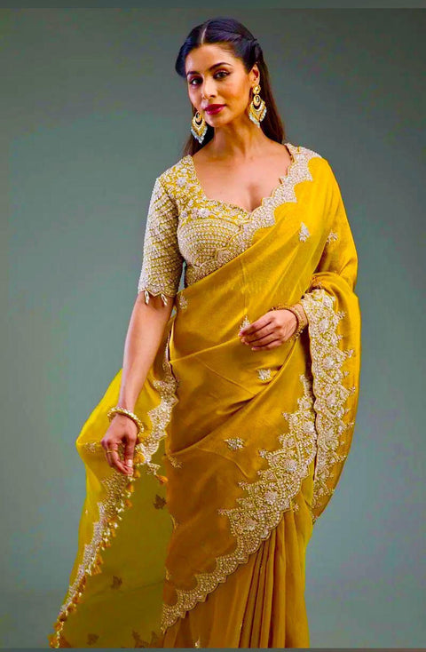 NEW TRENDING GLOD CRUSH FABRIC ON HEAVY EMBRODERY WORK SAREE