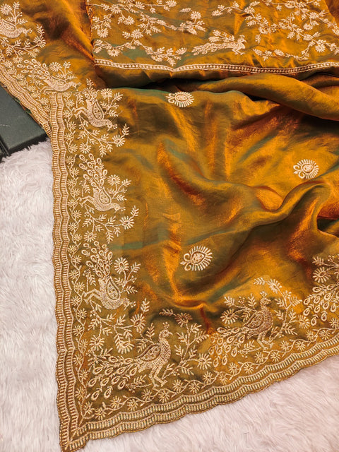 New Embroidery Threads Zari Work Patten Fancy CutWork Border
Saree