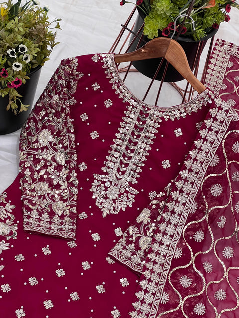 New Designer Party Wear Look Top-Plazzo and Dupatta With Heavy Embroidery Work