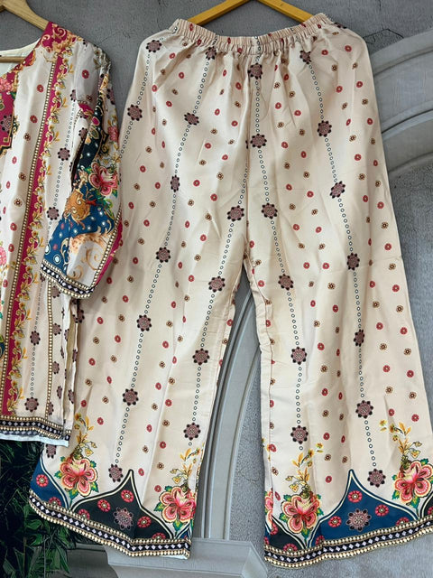 New Pure Satin  Silk digital printed Fabric With Micro silk inner Co-ord set